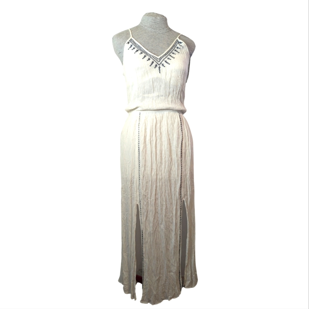 Tex szM long cotton embroidered strap dress EUC
